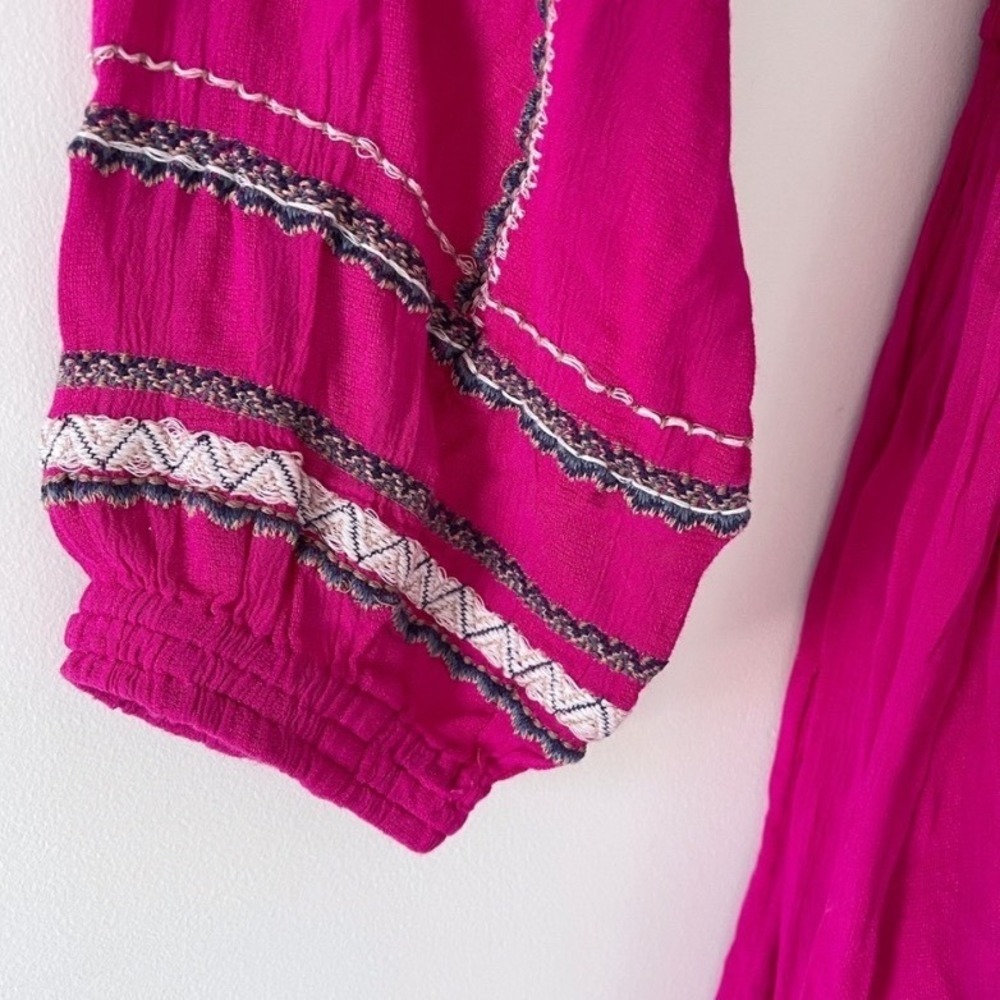 NEW FREE PEOPLE Delilah Embroidered Wrap Mini Dress Size M Pink Festival‎ Boho - Picture 5 of 11